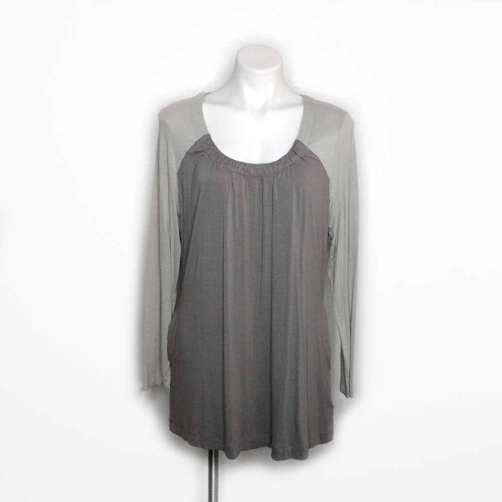 LOGO by Lori Goldstein Gray Long Sleeve Two-Toned Dress